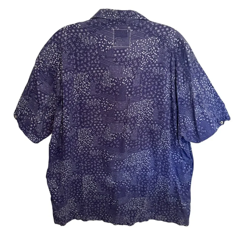 Tommy Bahama Mens Camp Shirt Silk Blend Purple Blue Floral Patchwork Button Up